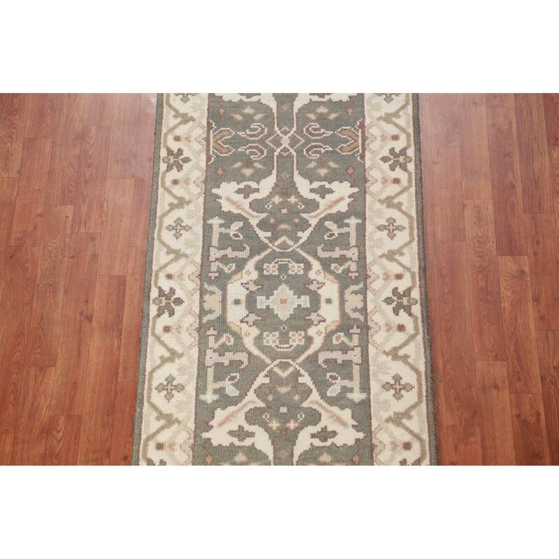 Gray Oushak Oriental Runner Rug Handmade Wool Carpet - 2'7" x 9'9"