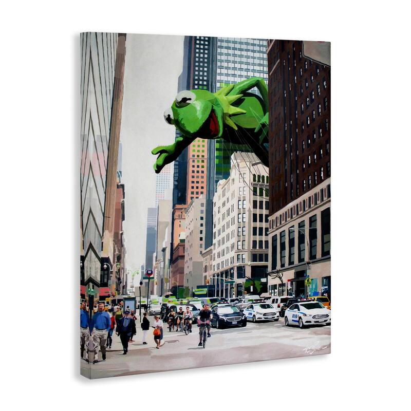 Stupell Frog Character over City Canvas Wall Art Design By Keith Thomson