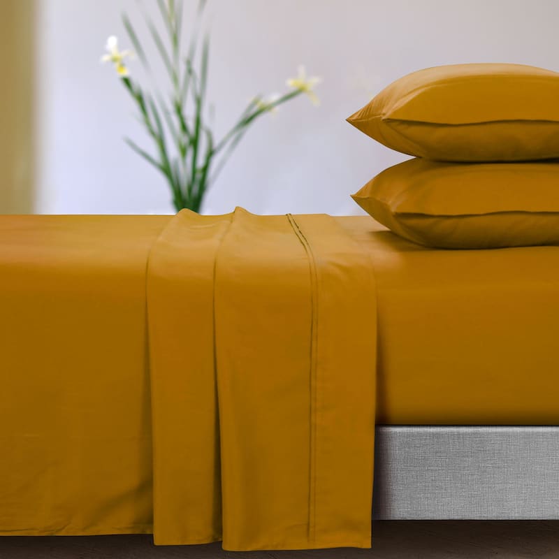 Super Soft Extra Deep Pocket Bed Sheet Set with Oversize Flat - Full - Honey Mustard