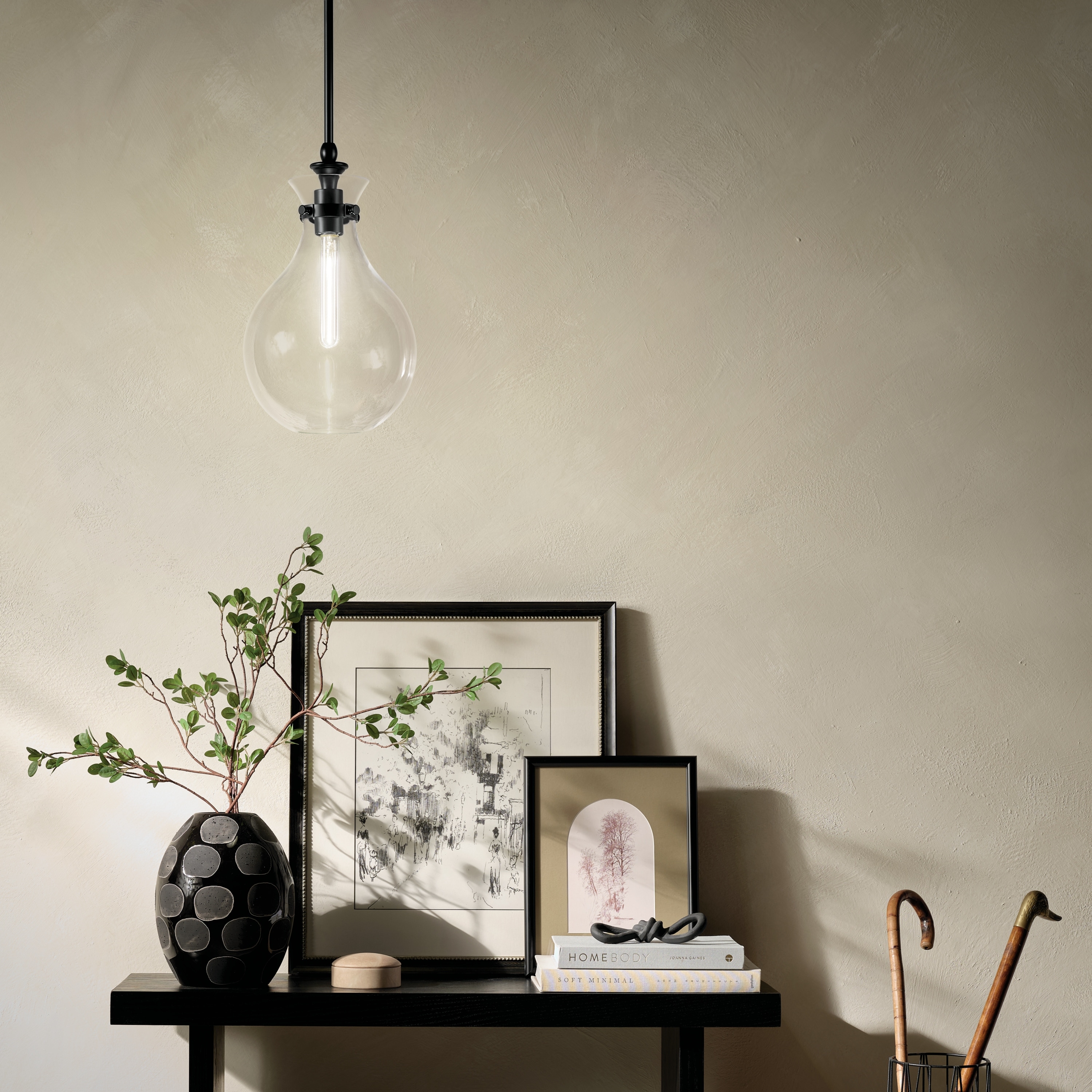 Kichler Lighting Laria 9.75 Inch 1 Light Pendant with Clear Glass in Black