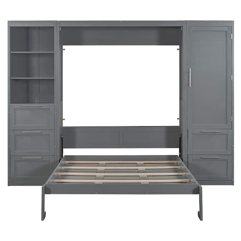 Queen Size Murphy Bed Wall Bed with Closet ,Drawers and Shelves