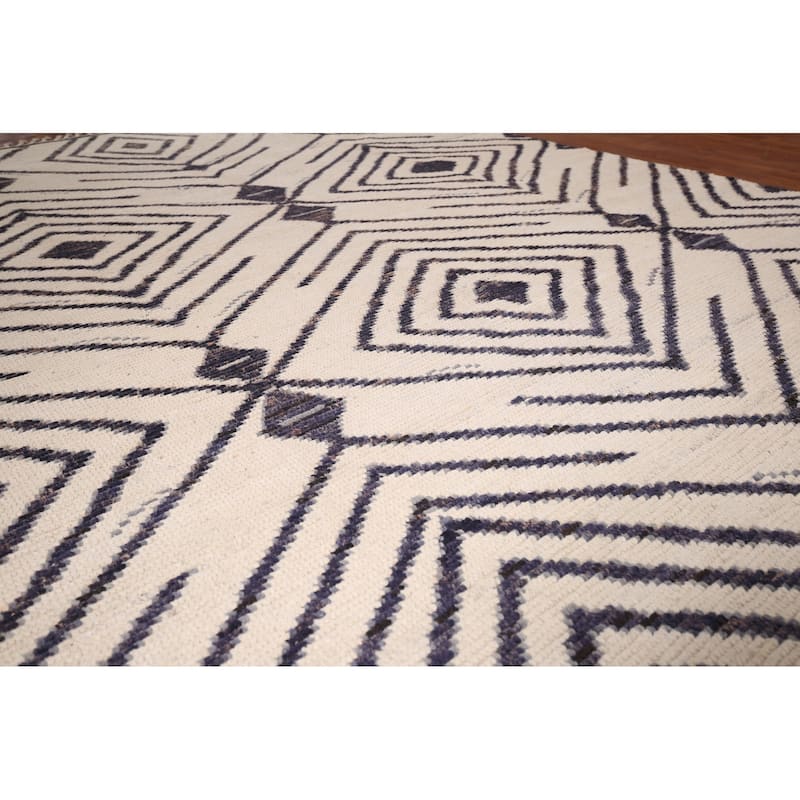 Geometric Moroccan / Modern Area Rug Handmade Wool Carpet - 7'10"x 10'9"