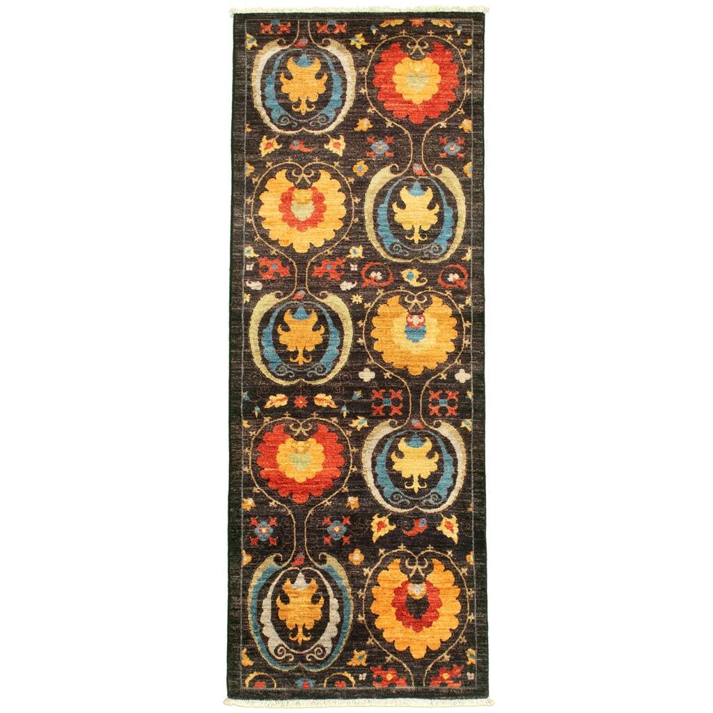 ECARPETGALLERY Hand-knotted Lahore Finest Collection Black Wool Rug - 2'8 x 7'4