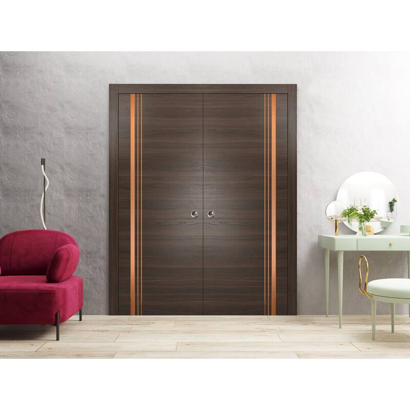 French Double Pocket Doors 36x80 Planum 1010 Chocolate Ash Kit Trims Rail