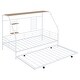 preview thumbnail 1 of 12, Twin Metal House Bed with Trundle, Sturdy Bedframe w/Built-in Shelf and Grid for Kids Bedroom, Dorm, No Box Spring Needed, White White - Twin
