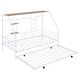preview thumbnail 4 of 12, Twin Size Metal House Bed with Trundle, Built-in Shelf and Grid, White