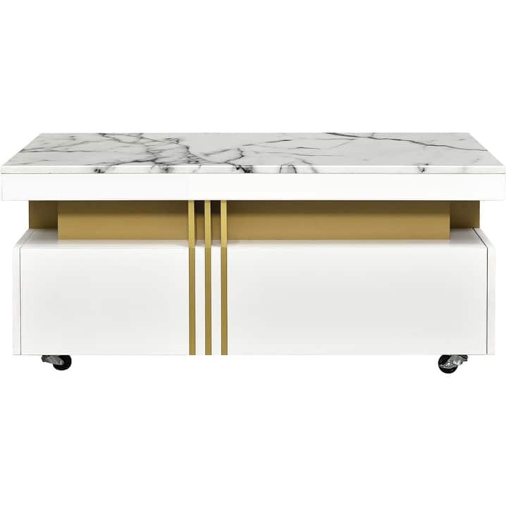 Marble Coffee Table - 39" Wide Modern Faux Marble Coffee Table