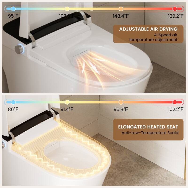 Elongated Smart Toilet Bidet 0.92/1.28 GPF in White with Multi Washing, Auto Open/Close/Flush, Antibacterial Seat