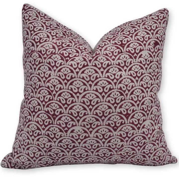 Fabdivine Boho Linen Hand Block Print Cushion Cover for Farmhouse Sofa Red, Shatru