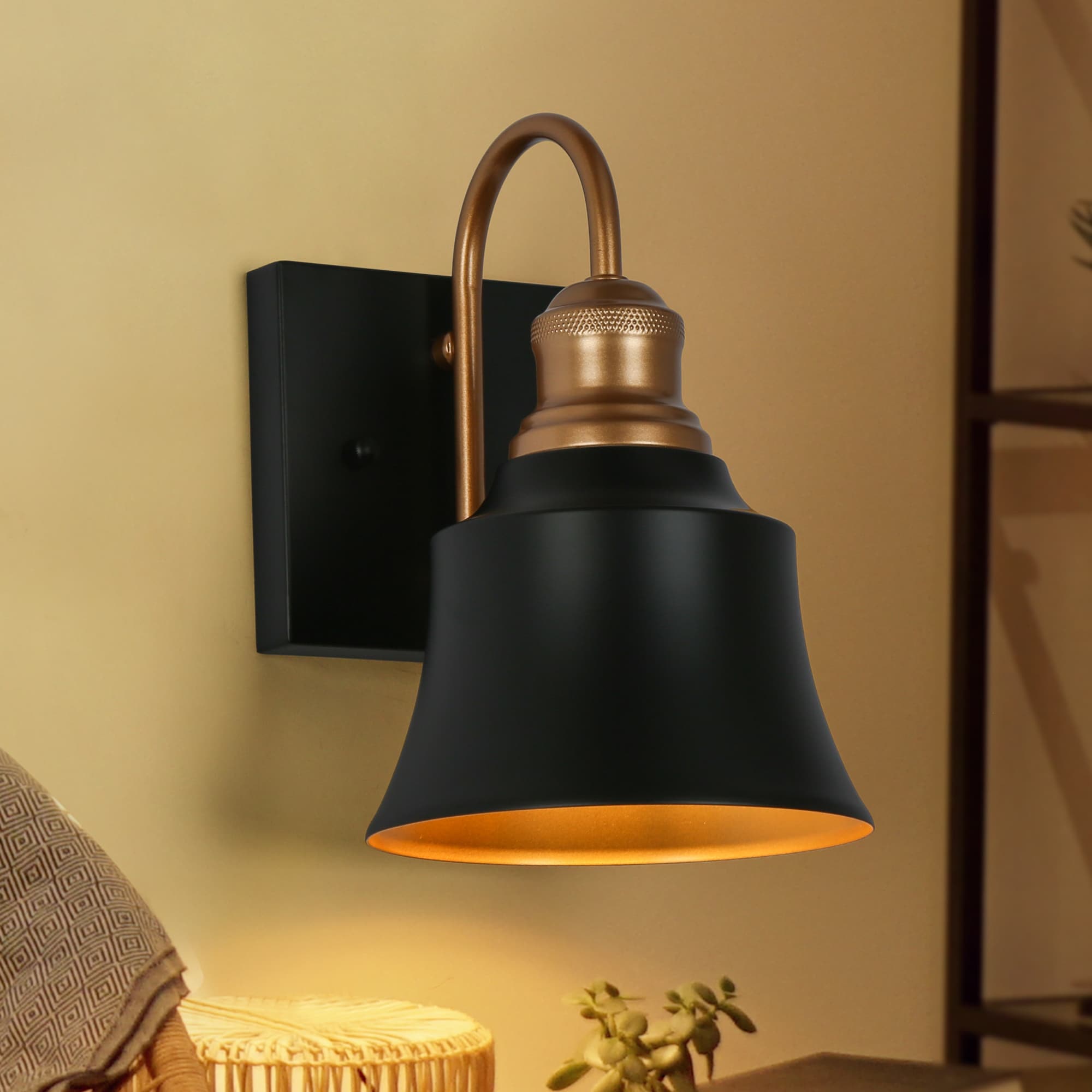 Modern Farmhouse 1-Light Metal Bell Wall Sconces Black Vanity Lights for Powder Room - L5.9" x W7.5" x H9.1"