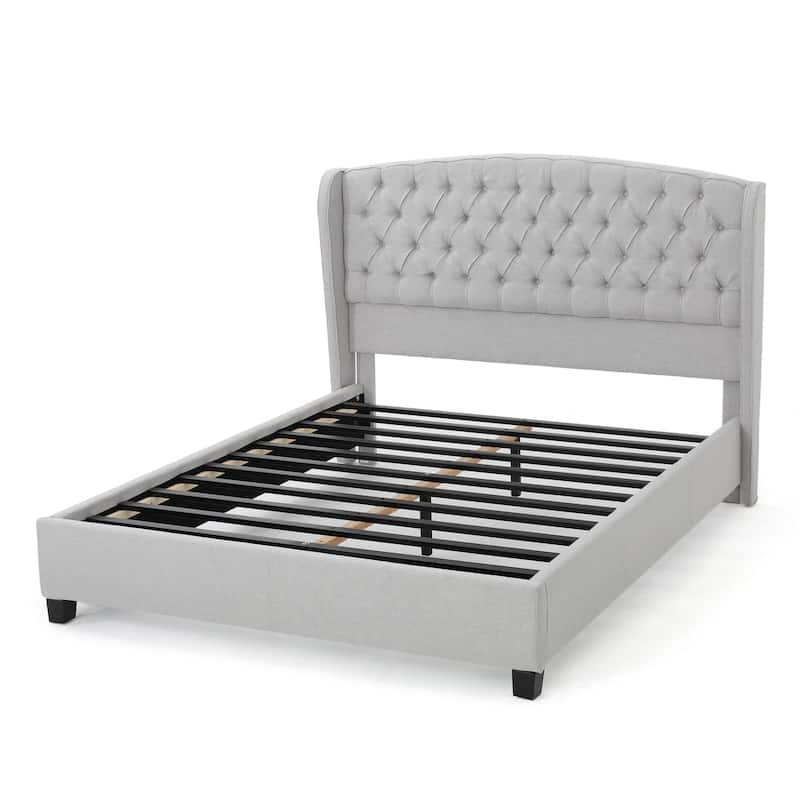 Light Grey King Size Modern Upholstered Bed with Button-tufted Headboard