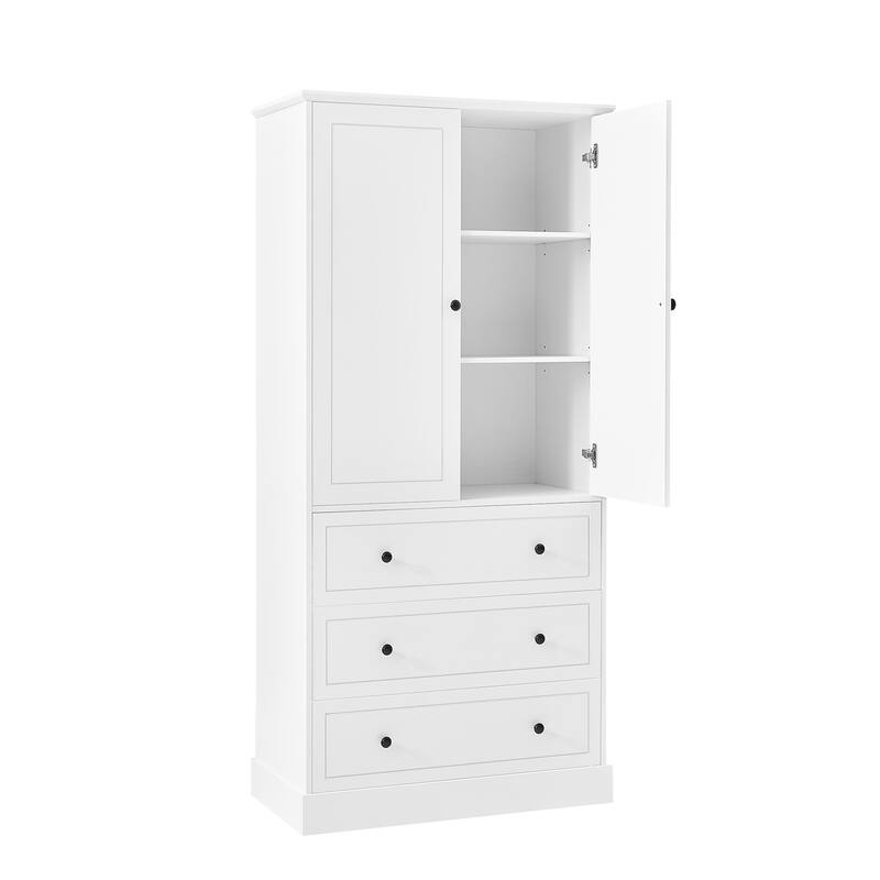 Freestanding Bathroom Storage Cabinet with Doors & 3 Large Drawers, Adjustable Shelves