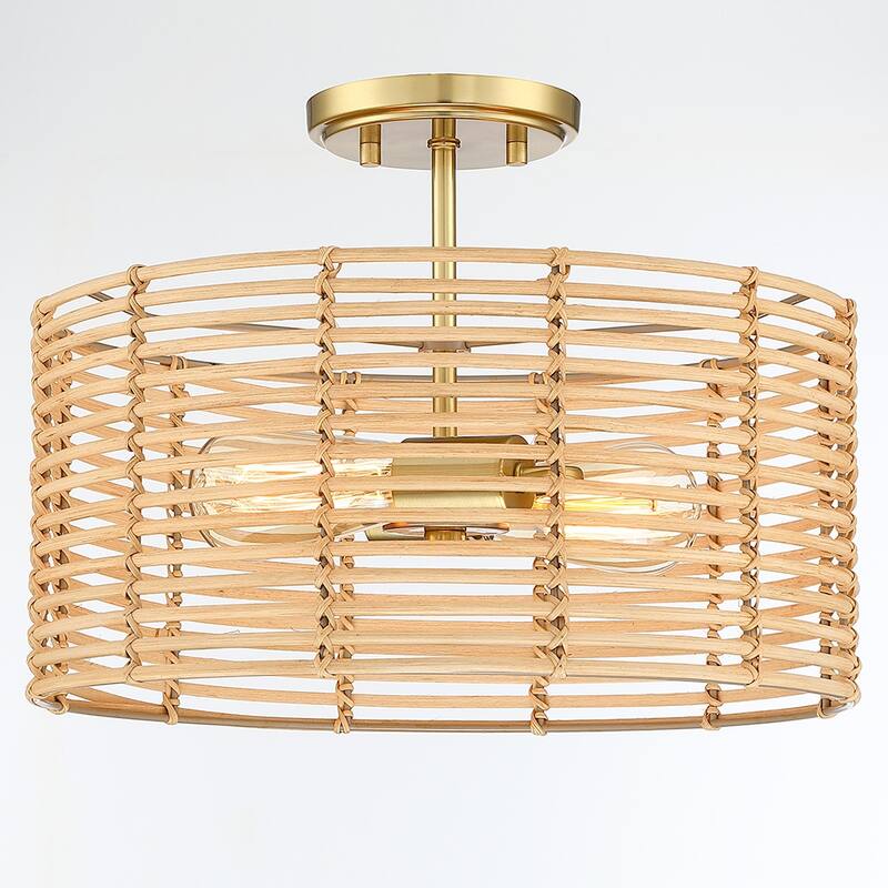 2-Light Bohemian Rattan Semi-Flush Mount Ceiling Light - 15.5'' W