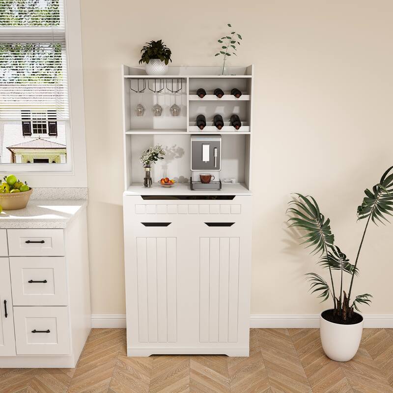 Kitchen Pantry Cabinet with 2 Drawers & Barn Doors, Freestanding Sideboard with Internal Storage Rack & Open Compartments