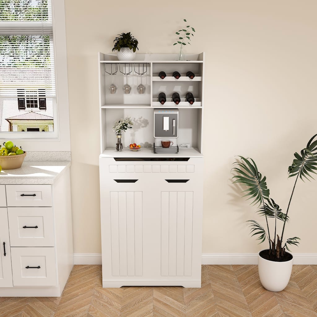 White Modern Farmhouse Buffet Cabinet with Hutch – Kitchen & Dining Room Storage Sideboard Featuring 2 Drawers.