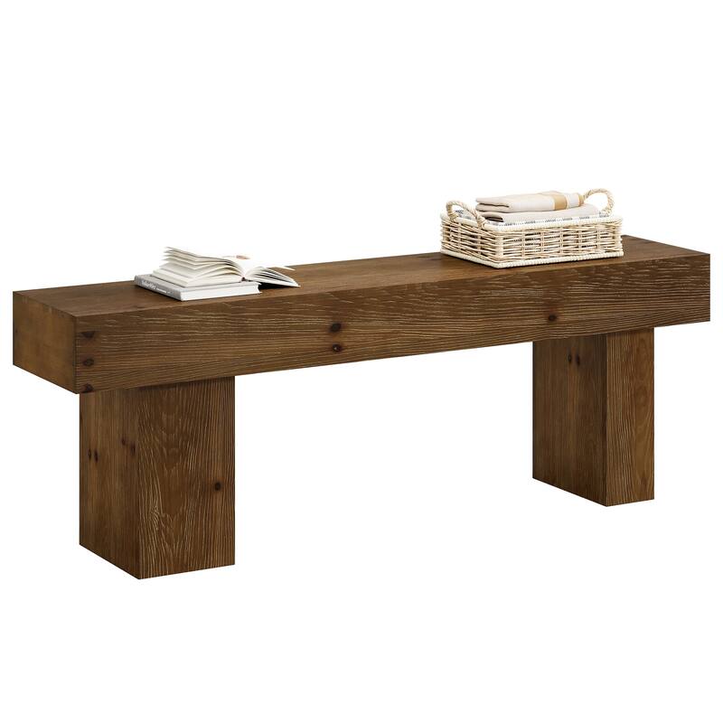 63" Farmhouse Entryway Shoe Bench, Solid Wood End of Bed Bench