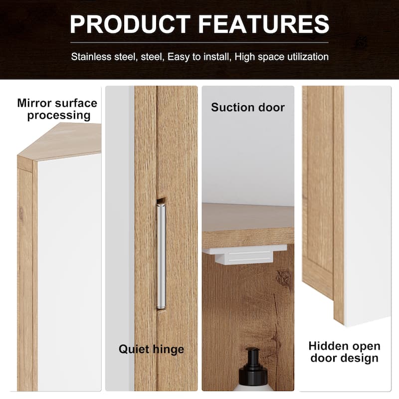 Eclife Corner Medicine Cabinet With Mirror Triple Shelf Storage Left Open