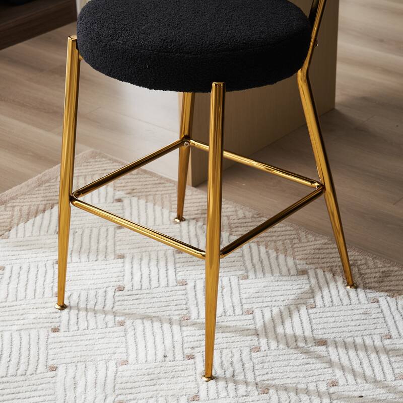 Set Of 4 Modern Teddy Fabric Upholstered Bar Stools - Metal Base High Stool - Suitable For Kitchen