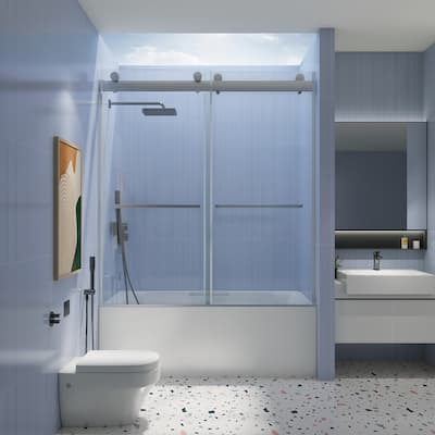 ABRUZZO 56-60" W x 62" H Frameless Double Sliding Tub Door with Soft-Close 5/16" (8mm) Tempered Glass