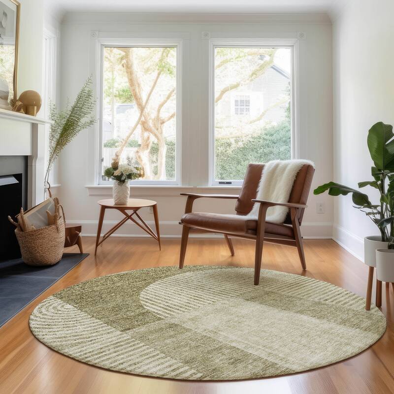 Premium Washable Super Soft Modern Deco Mayfield Rug - Taupe - 8' x 8' - Round