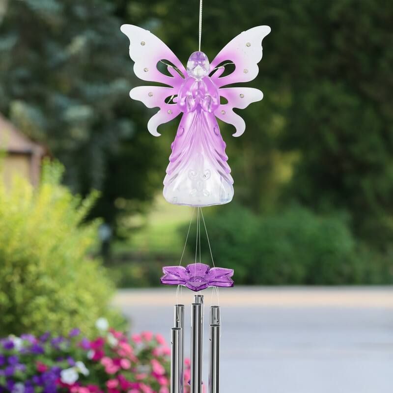 Exhart Large Solar Acrylic Angel Wind Chime, 6.5 by 42 Inches