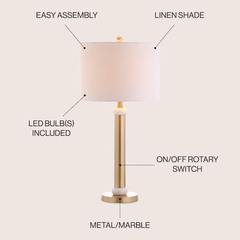 Treat 27" Metal/Marble LED Table Lamp, Gold/White by JONATHAN Y