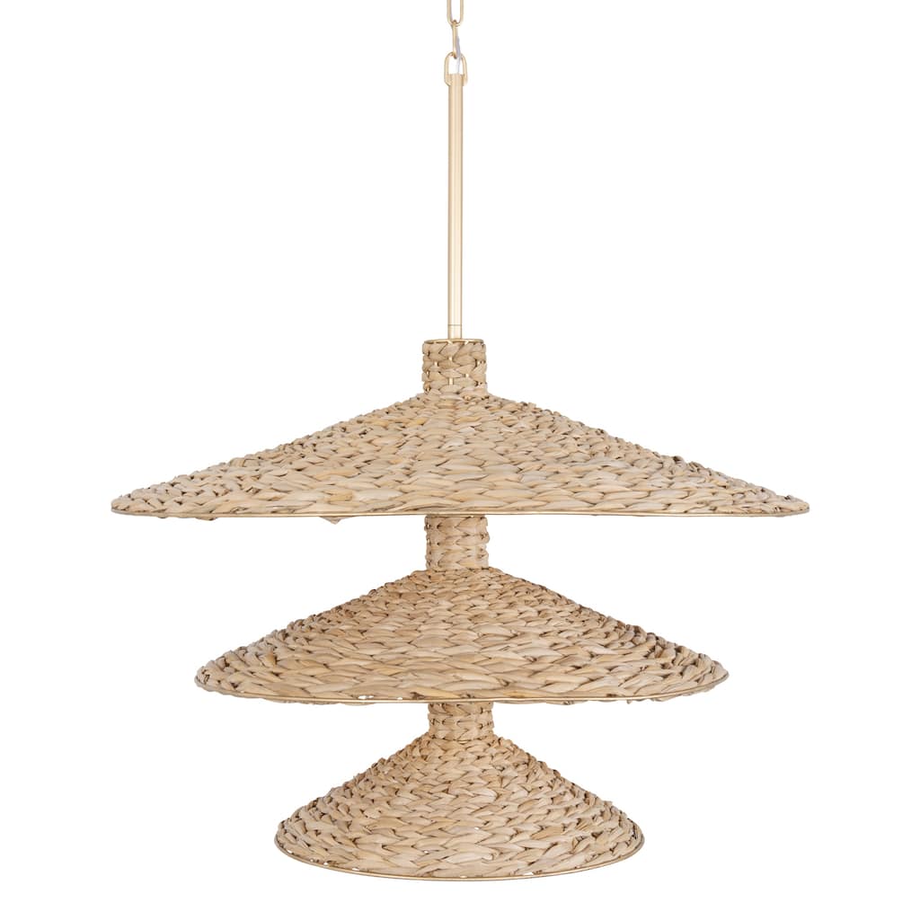Varaluz Hilton Head 15-Light 3-Tier Pendant - French Gold/Natural Seagrass