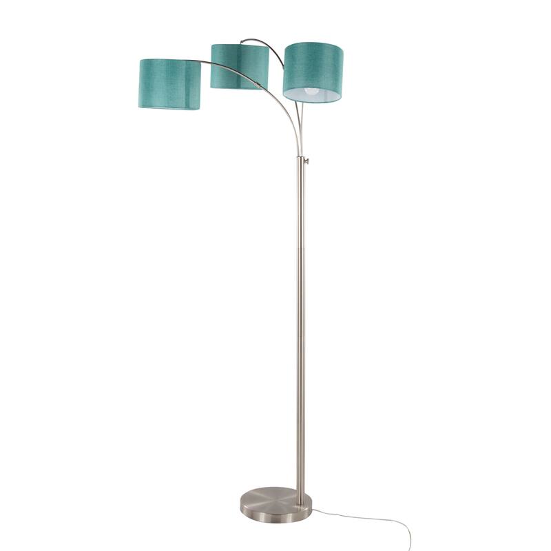 84" Metal Floor Lamp with Three Lights & Linen Shades