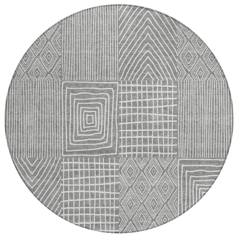 Machine Washable Indoor/ Outdoor Geo Patchwork Chantille Rug