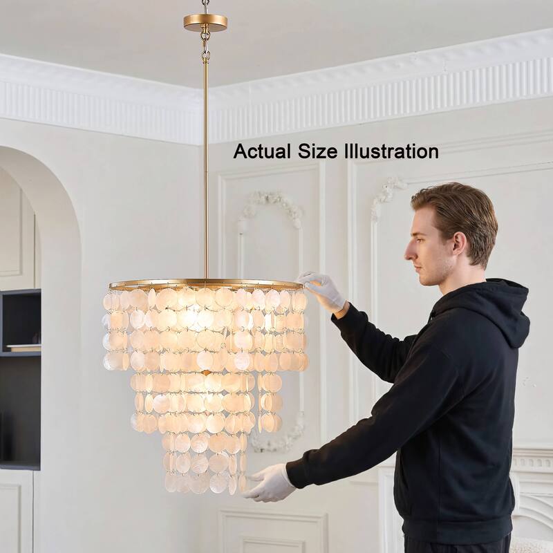 Paula 4-Light Glossy Bronze Finish Chandelier with Natural White Shell - 20.5 inches in diameter x 21.7 inches H