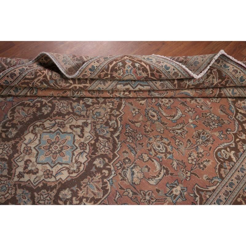 Traditional Pink Mashad Persian Vintage Rug Handmade Wool Carpet - 6'5"x 9'5"