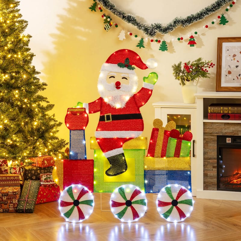 Costway Lighted Santa on Train Christmas Decoration with LED Lights - as pic shows - See Details - as pic shows - See Details - overstock.com/bedbathandbeyond.com
