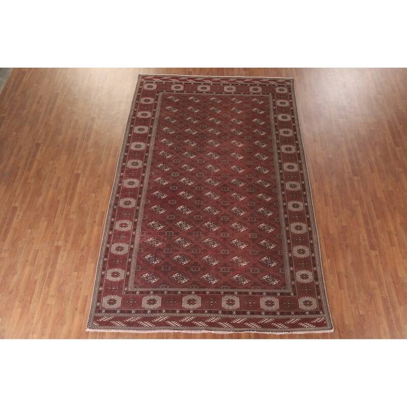 Hand Knotted Oriental 100% Wool Carpet Traditional All-Over Red Bokhara Area Rug - 12' 3'' X 8' 0''
