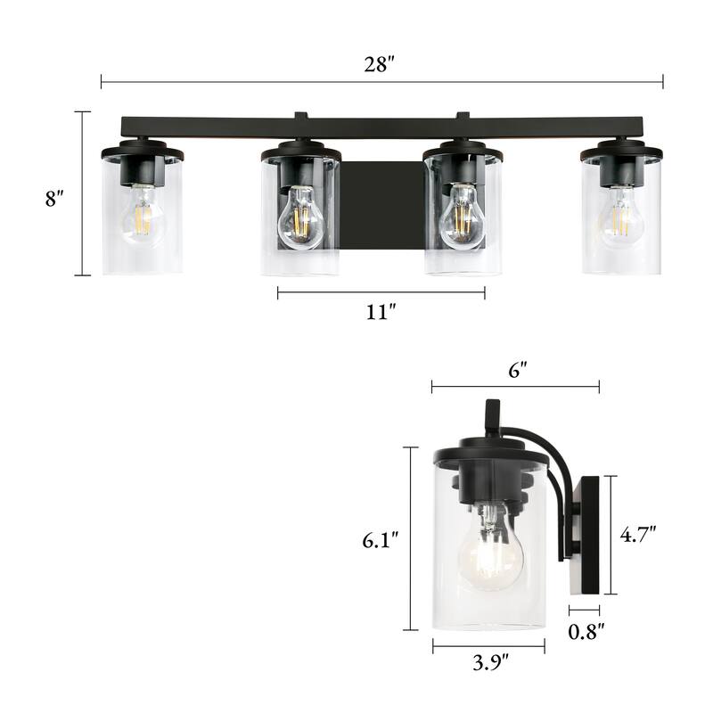 Modern Farmhouse 3-Light Black Bathroom Vanity Light Cylinder Glass Wall Sconce