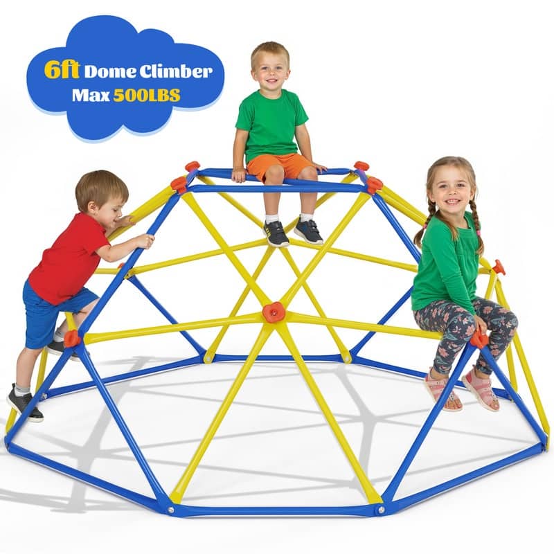 6FT Geometric Climbing Dome Climber Playground for Kids 3-10, Climbing Toys for Kids - N/A - Blue+Yellow