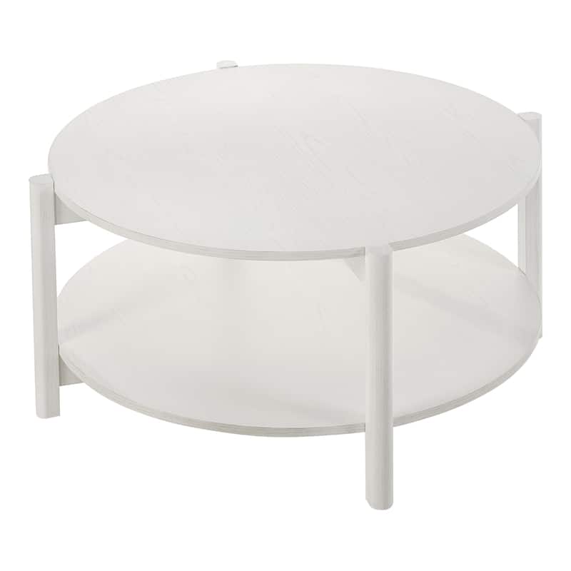 Furniture of America Rovion Round Wood Coffee Table with Open Bottom Shelf