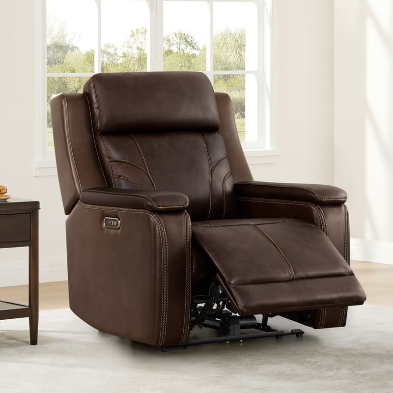 Spruce & Spring Dual Motors Genuine Leather Power Lay Flat Recliner with Power Headrest