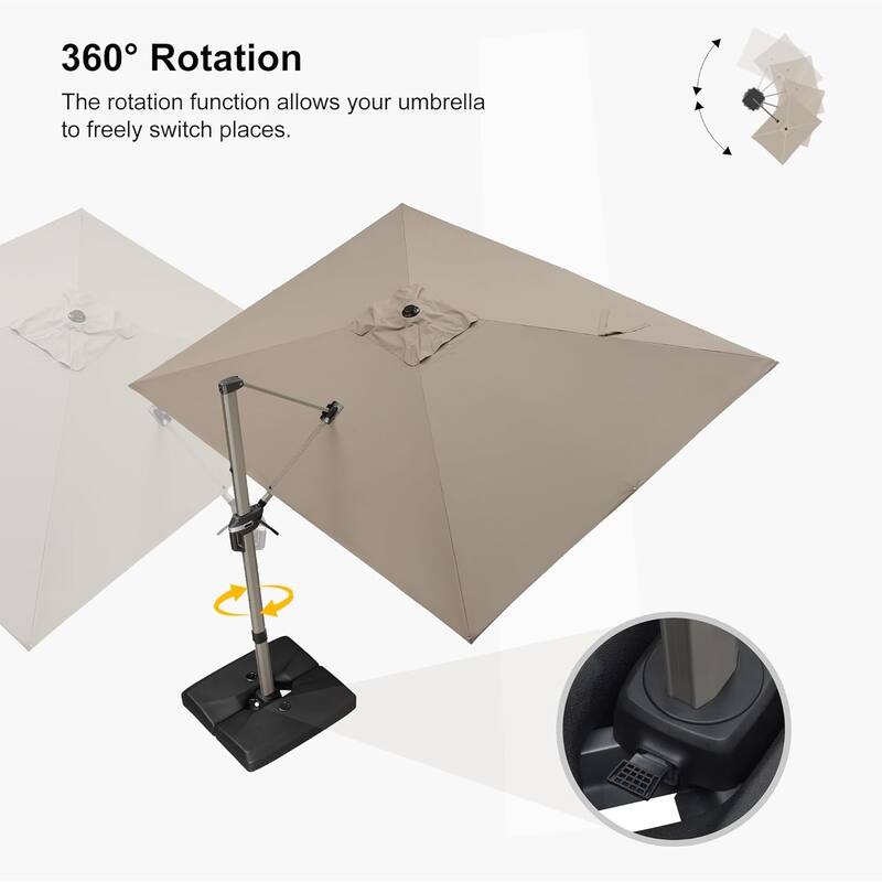 PURPLE LEAF Elegant Champagne-Gold Patio Cantilever Umbrella Adjustable Offset Umbrella With Base