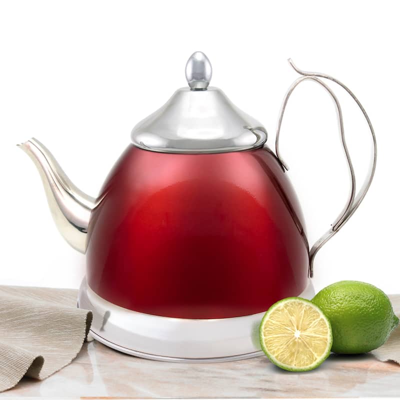 Creative Home Nobili-Tea 2.0 Quart Stainless Steel Tea Kettle Tea Pot with Removable Infuser Basket, Cranberry Color