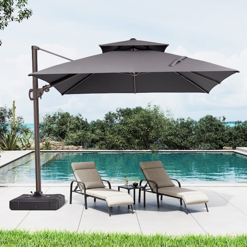 13 x 10 FT Outdoor Patio Cantilever LED Lighted Double Vented Umbrella with Base