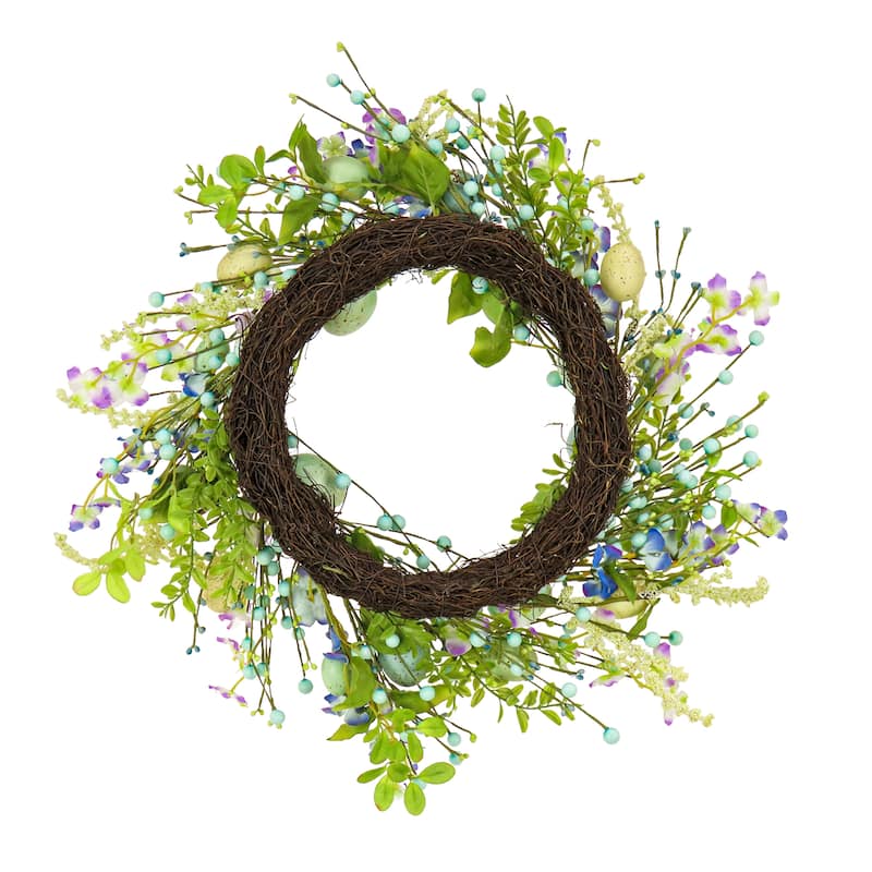 National Tree Company 20 in. Flowering Blue and Green Easter Wreath