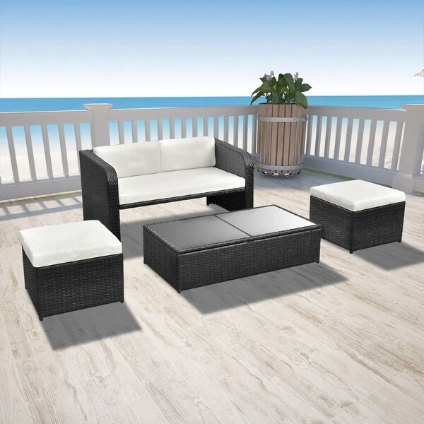 Vidaxl Nine Piece Outdoor Dining Set Black Poly Rattan Free