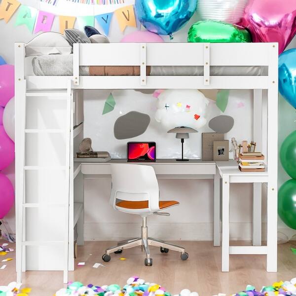 slide 2 of 17, Modern Full Size Loft Bed with Desk and Shelf,Solid Construction and Multiple Storage Spaces for Bedroom