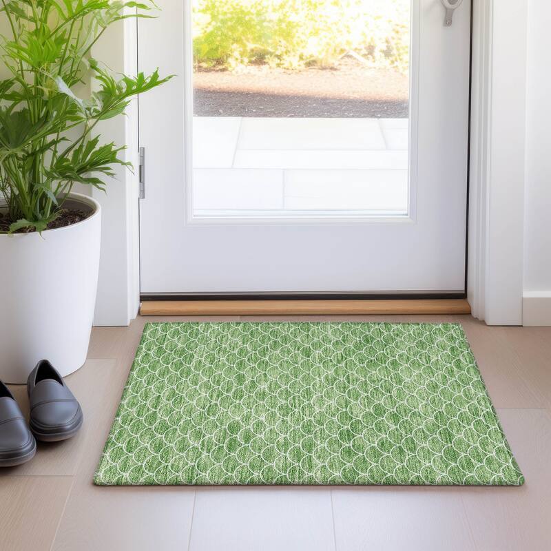 Premium Washable Super Soft Geo Scallops Mayfield Rug - Green - 1'8" x 2'6"