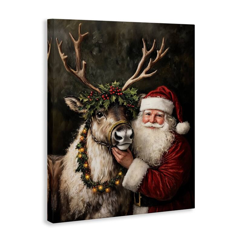 Stupell Santa & Reindeer Portrait Canvas Wall Art Design By Arlington Prints