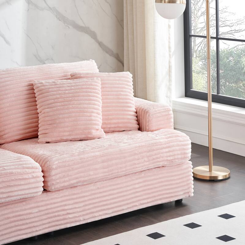 Corduroy Loveseat Sofa with 4 Pillows & Cushions, Upholstered Deep Seat Sofa wSolid Wood Base Frame Recliner Sofa Couch