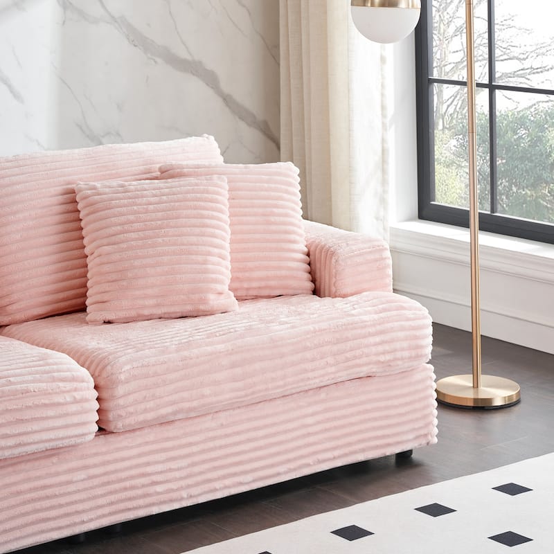 Pink Modern 79.3" Corduroy 3-seater Sofa with 4 Matching Toss Pillows and Individual Spring Cushion for Living Room