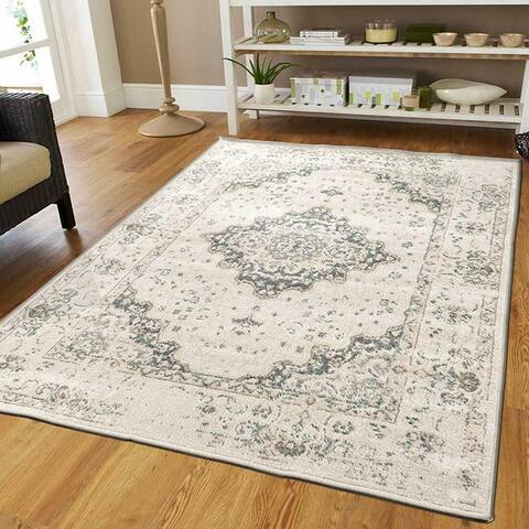 Traditional Distressed Area Rug Ivory/Cream - 8' x 11'