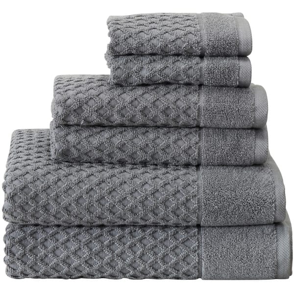 Linery & Co. Cotton Diamond Texture Bath Towels - 6 Piece Set - Dark Grey