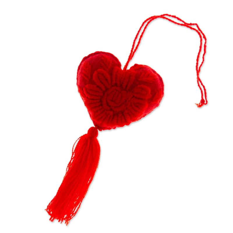 Novica Handmade Little Candy Apple Heart Wool Felt And Cotton Ornament
